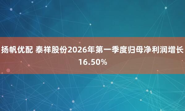 扬帆优配 泰祥股份2026年第一季度归母净利润增长16.50%